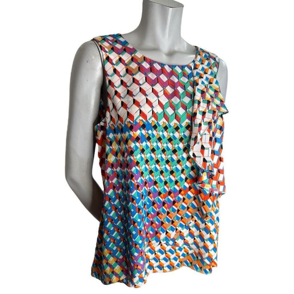 Cartise Womens Colourful Sleeveless Cube Pattern Blouse Size US 6 - Picture 2 of 6